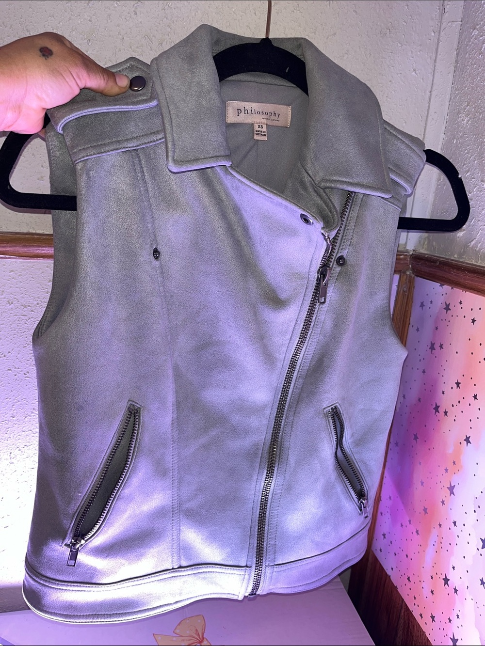 Philosophy Light Gray Suede Moto Vest